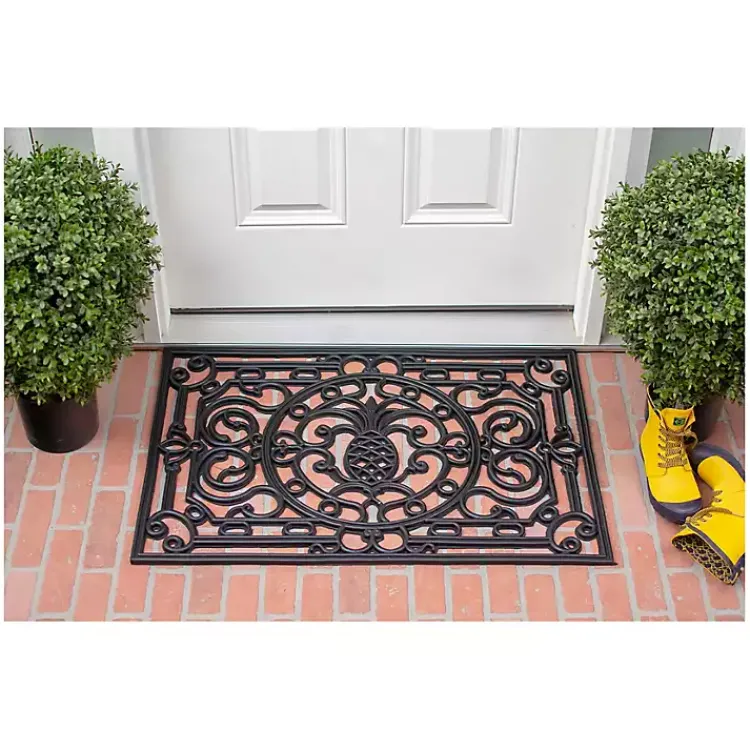 Doormats-Kirklands Home Ornate Penelope Durable Rubber Doormat, 36x24 in. Black