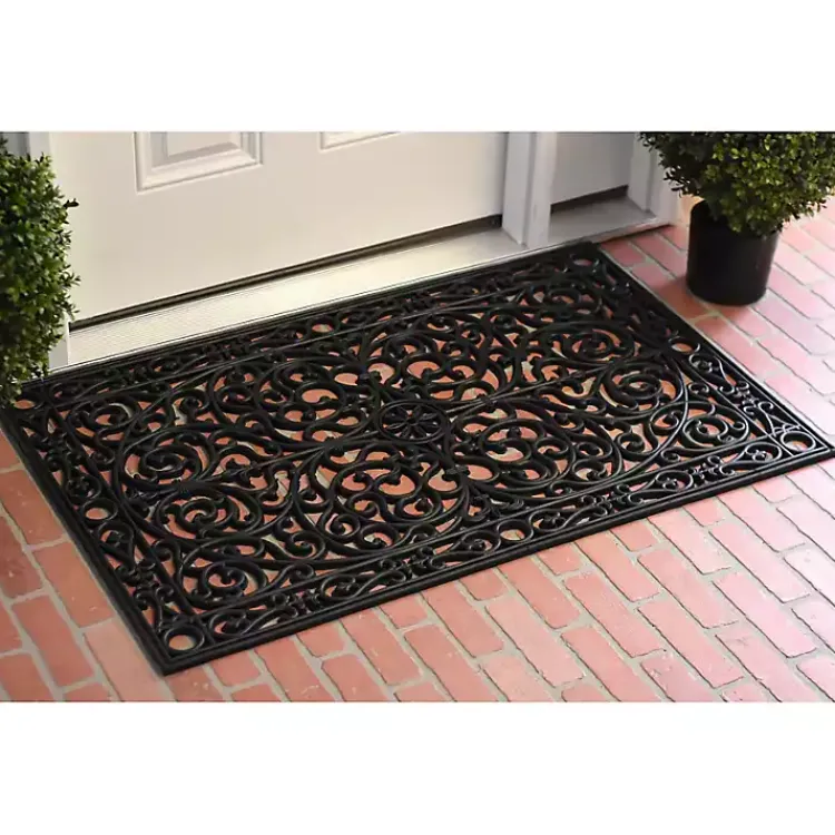 Doormats-Kirklands Home Ornate Art Deco Rubber Doormat, 36x24 in. Black