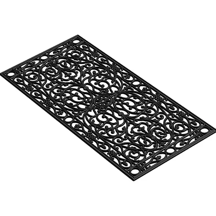Doormats-Kirklands Home Ornate Art Deco Rubber Doormat, 48x22 in. Black