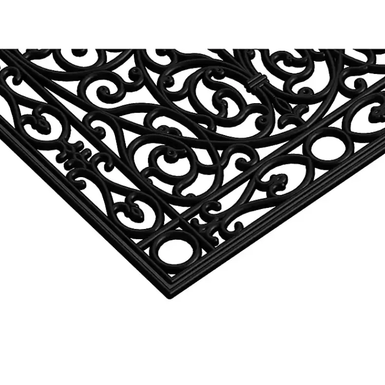 Doormats-Kirklands Home Ornate Art Deco Rubber Doormat, 48x22 in. Black