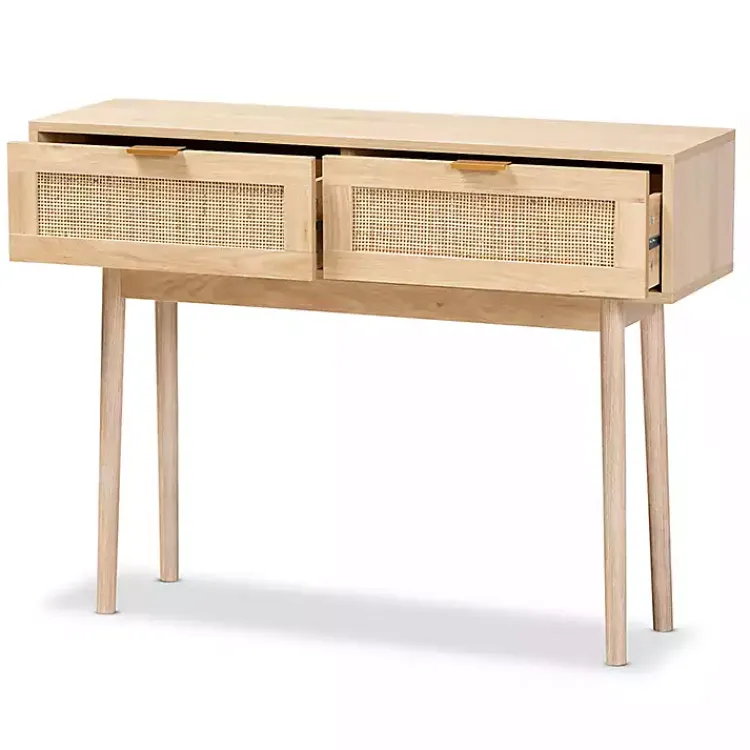 Console Tables-Kirklands Home Light Oak Rat and Wood Console Table Tan