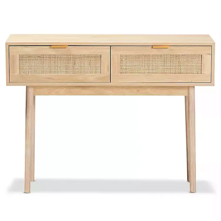 Console Tables-Kirklands Home Light Oak Rat and Wood Console Table Tan