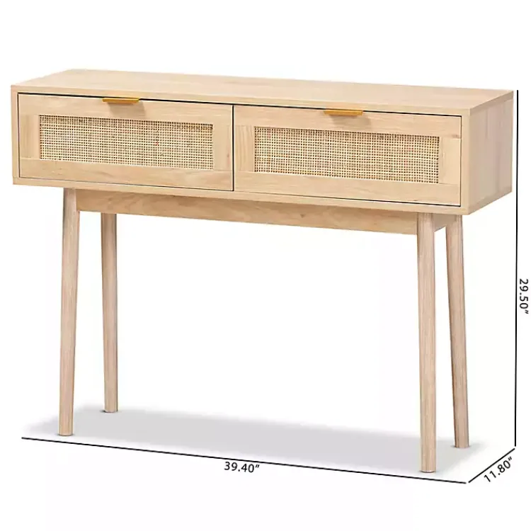 Console Tables-Kirklands Home Light Oak Rat and Wood Console Table Tan