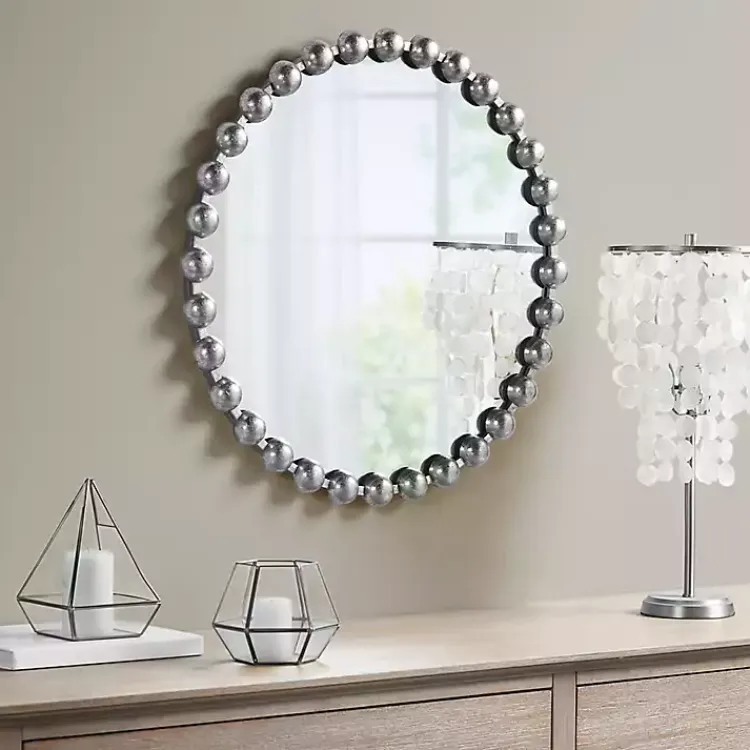 Decorative Mirrors-Kirklands Home Metallic Foiled Beaded Wall Mirror SIlver