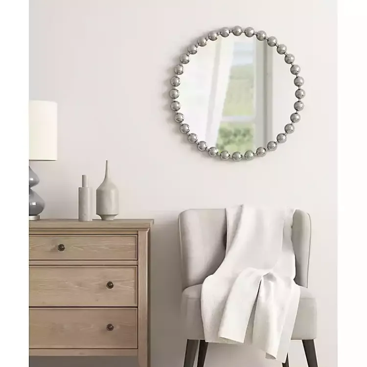 Decorative Mirrors-Kirklands Home Metallic Foiled Beaded Wall Mirror SIlver