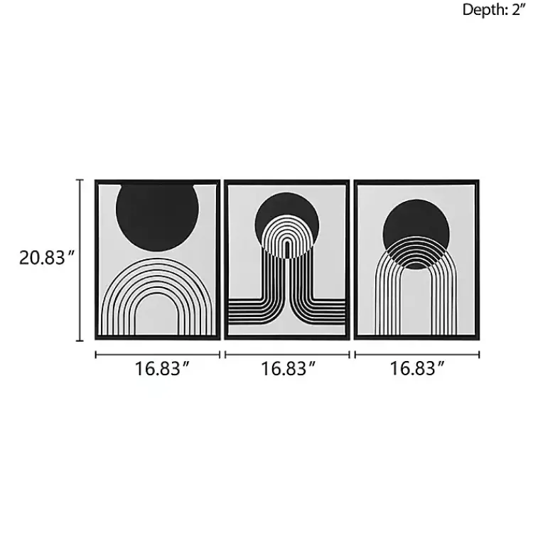 Canvas Art-Kirklands Home Cosmic Curl Geometric 3-pc. Grayscale Wall Art