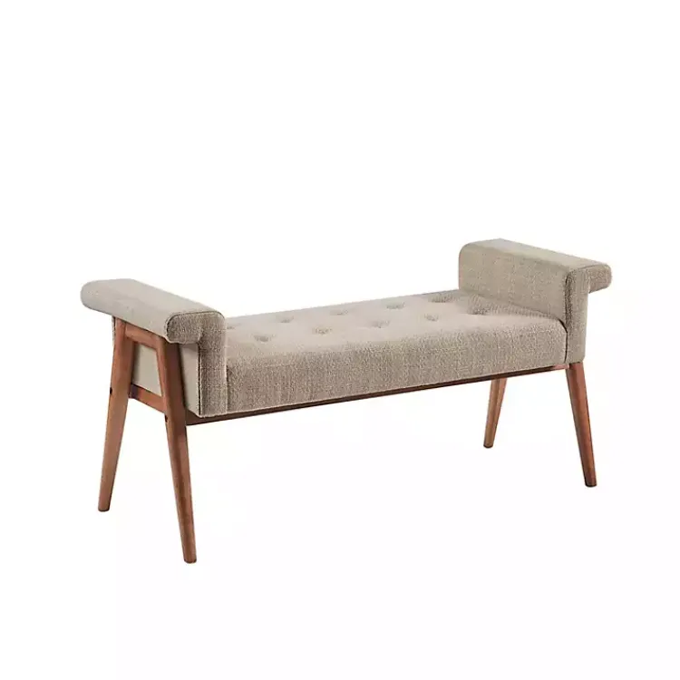 Benches & Ottomans-Kirklands Home Button Tufted Wood Bench Tan