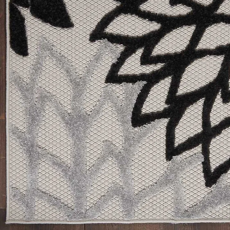 Outdoor Rugs-Kirklands Home Black and White Floral Outdoor Area Rug, 5x7