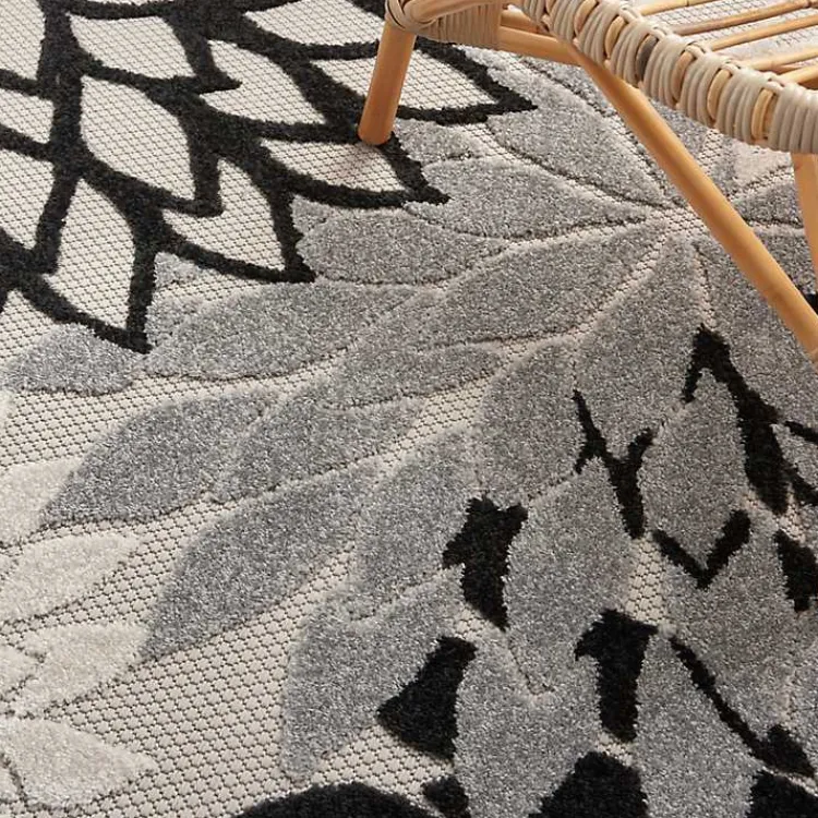 Outdoor Rugs-Kirklands Home Black and White Floral Outdoor Area Rug, 5x7