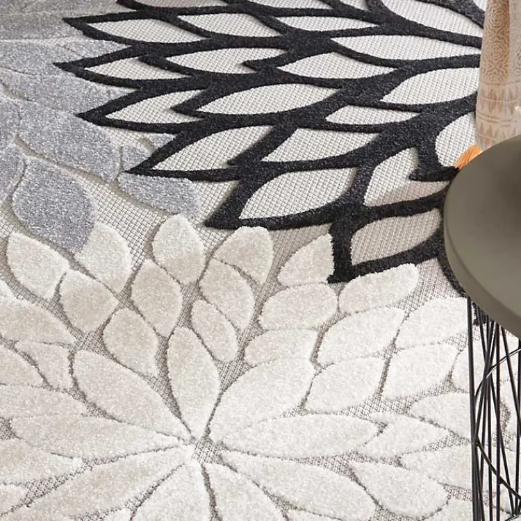 Outdoor Rugs-Kirklands Home Black and White Floral Outdoor Area Rug, 7x10