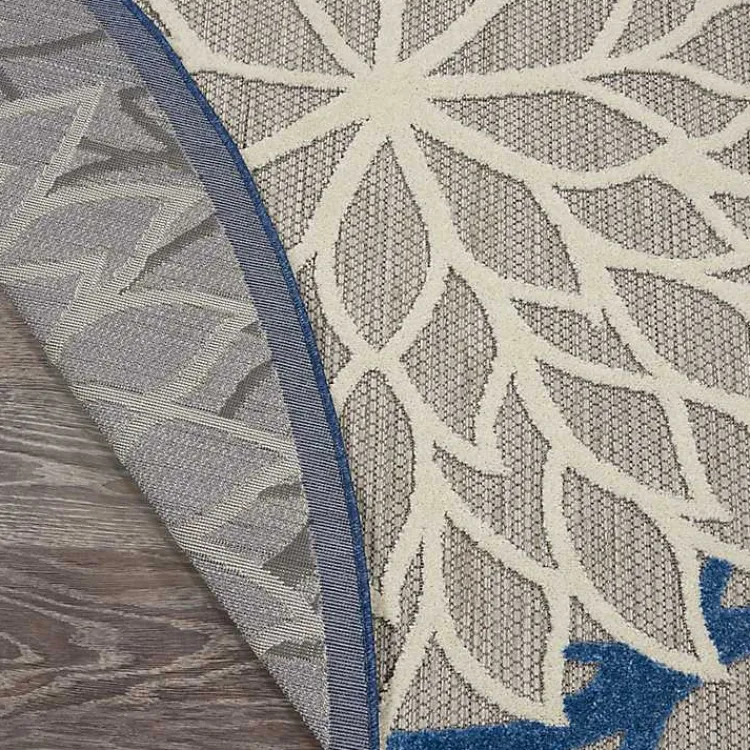 Outdoor Rugs-Kirklands Home Blue Floral Burst Round Outdoor Area Rug, 5x5