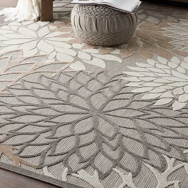 Outdoor Rugs-Kirklands Home Neutral Floral Burst Outdoor Area Rug, 7x10