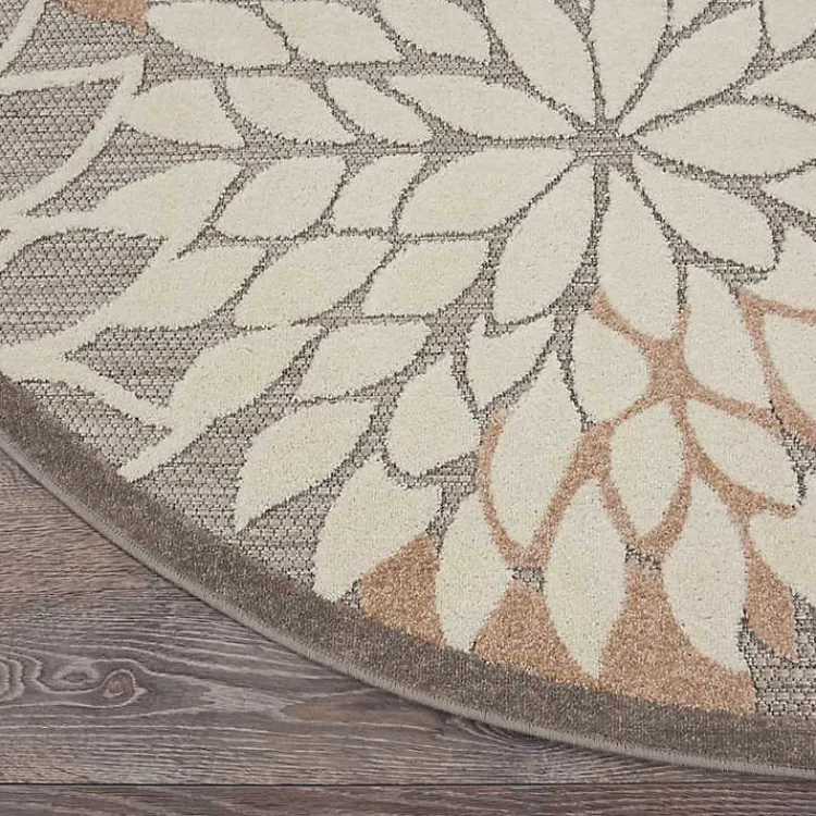 Outdoor Rugs-Kirklands Home Neutral Floral Burst Outdoor Round Area Rug, 7 ft.