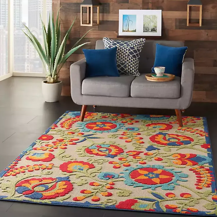 Outdoor Rugs-Kirklands Home Bright Abstract Floral Outdoor Area Rug, 5x7
