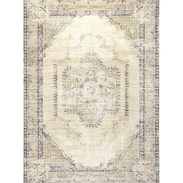 Area Rugs-Kirklands Home Gray Faded Medallion Washable Area Rug, 4x6
