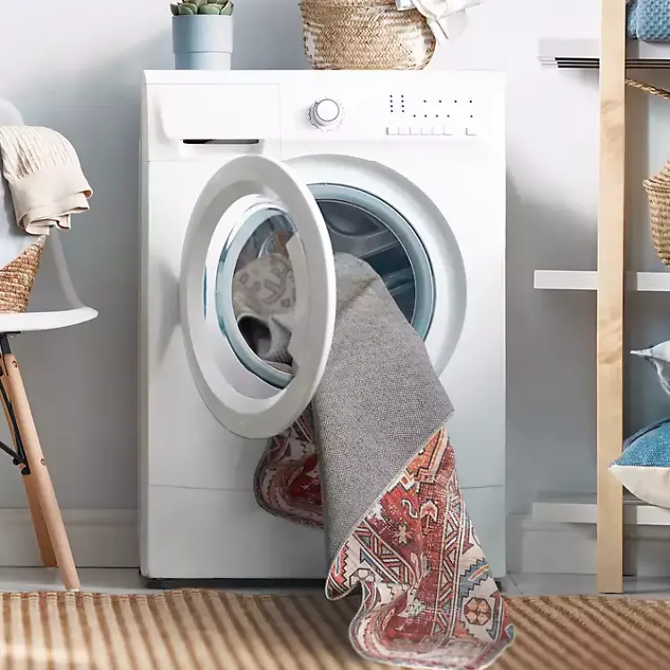 Area Rugs-Kirklands Home Gray Faded Medallion Washable Area Rug, 4x6