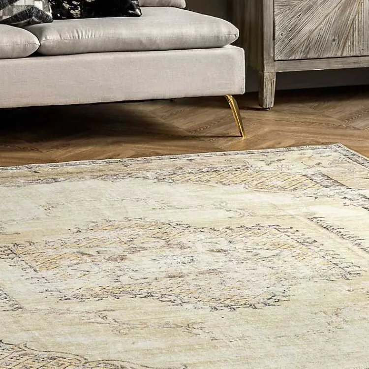 Area Rugs-Kirklands Home Gray Faded Medallion Washable Area Rug, 5x8