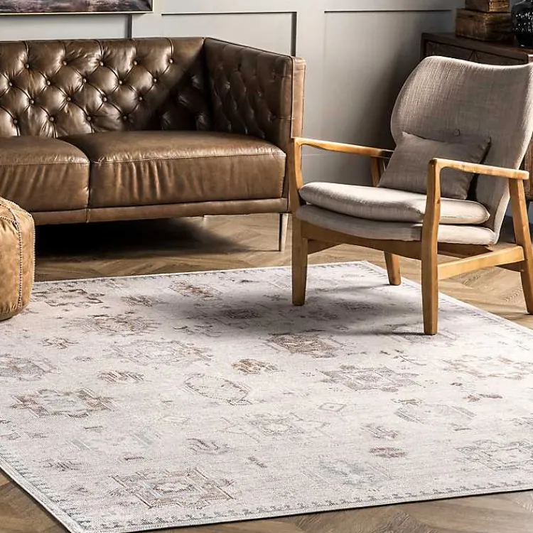 Area Rugs-Kirklands Home Krystin Distressed Washable Area Rug, 5x8 Gray