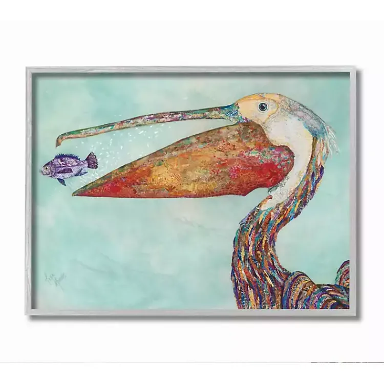 Framed Art-Kirklands Home Pelican's Lost Supper Fish Framed Wall Plaque Blue