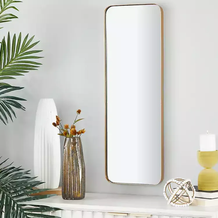Decorative Mirrors-Kirklands Home Gold Thin Iron Frame Curved Corner Mirror