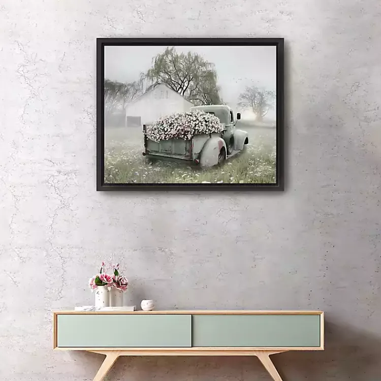 Canvas Art-Kirklands Home Sage Flower Truck Framed Giclee Canvas Art Print Green