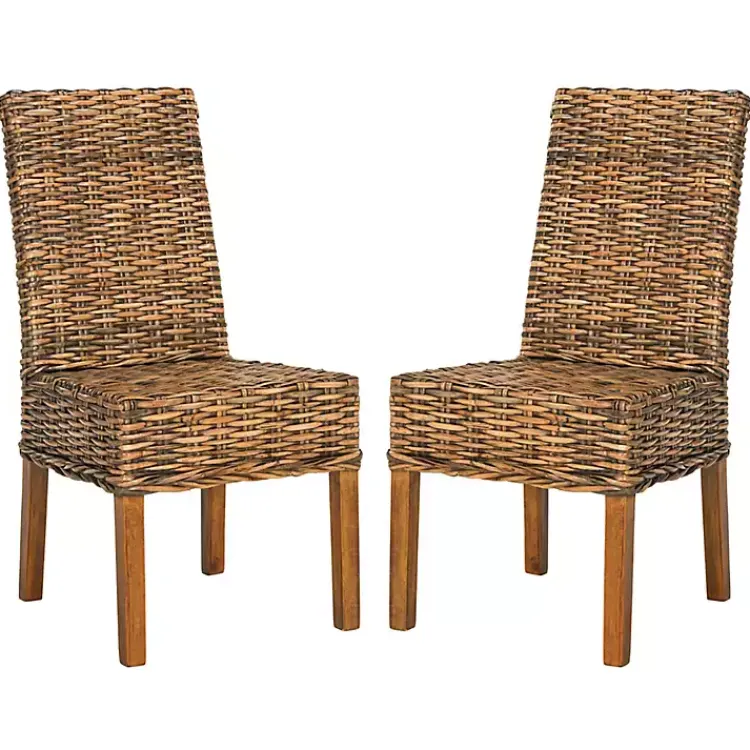 Dining Chairs-Kirklands Home Natural Rattan Wood Woven 2-pc. Dining Chair Set Brown