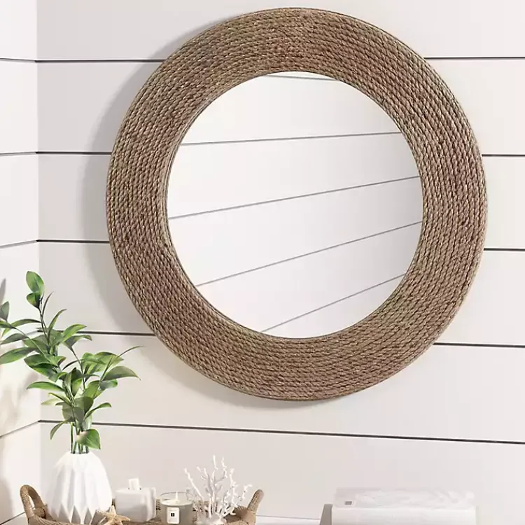 Decorative Mirrors-Kirklands Home Natural Jute Round Wall Mirror
