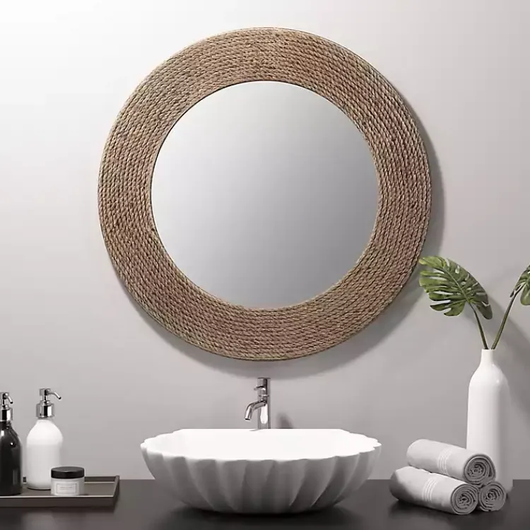 Decorative Mirrors-Kirklands Home Natural Jute Round Wall Mirror