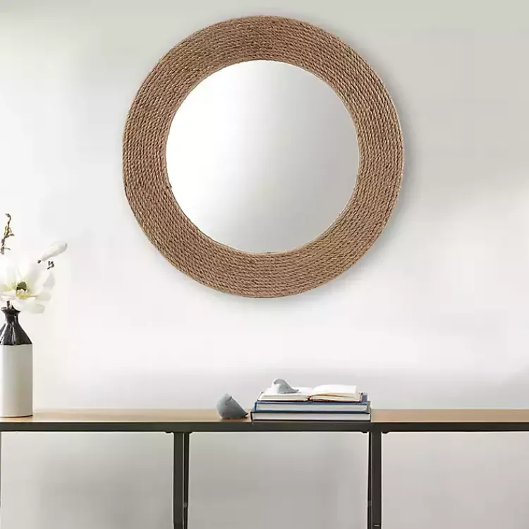 Decorative Mirrors-Kirklands Home Natural Jute Round Wall Mirror