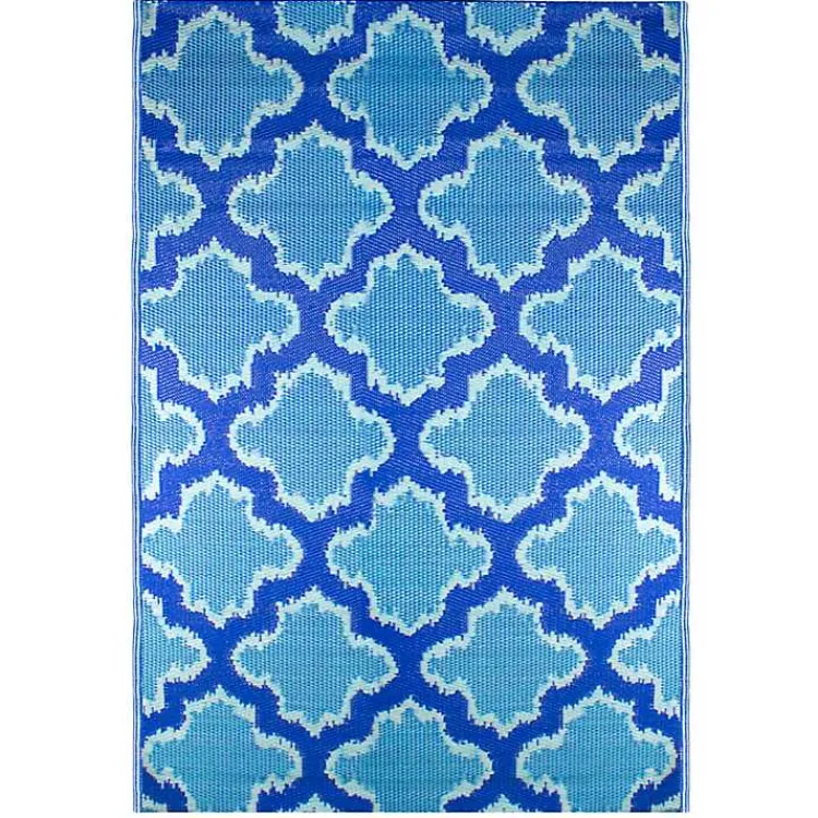 Outdoor Rugs-Kirklands Home Cerulean Quatrefoil Outdoor Area Rug, 4x6