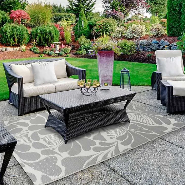 Outdoor Rugs-Kirklands Home Slate Floral Outdoor Area Rug, 4x6