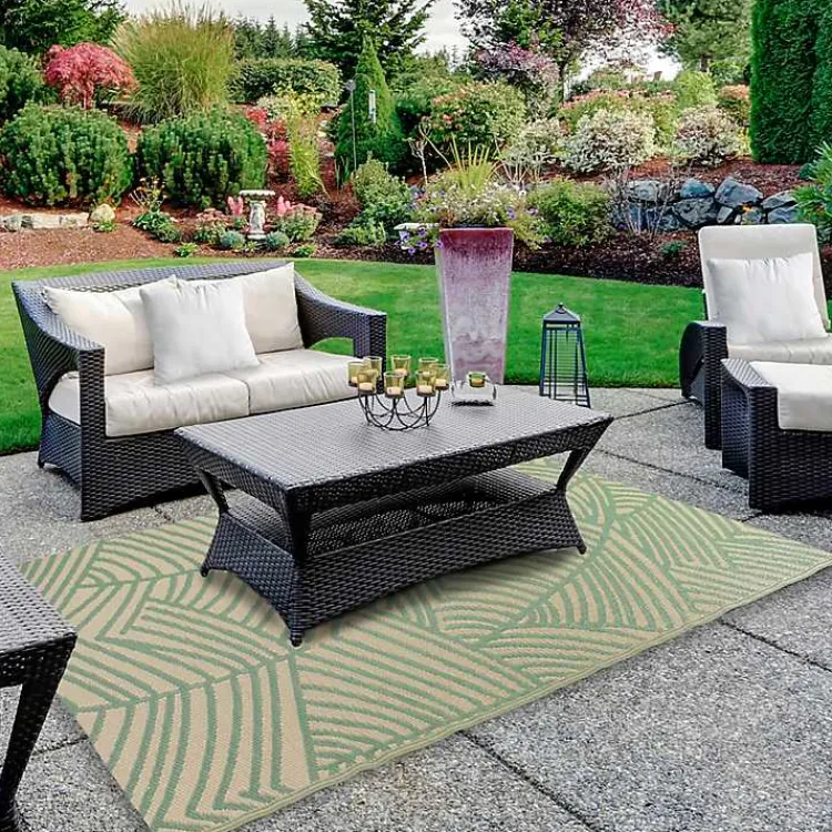 Outdoor Rugs-Kirklands Home Green Palm Leaf Outdoor Area Rug, 4x6