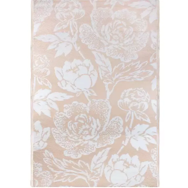 Outdoor Rugs-Kirklands Home Beige Roses Outdoor Area Rug, 4x6