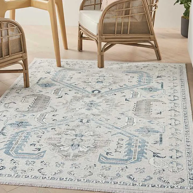 Area Rugs-Kirklands Home Dove Gray Ornate Bordered Area Rug, 5x7