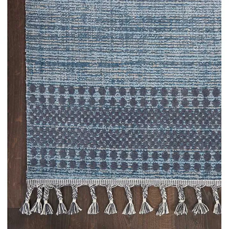 Area Rugs-Kirklands Home Charcoal and Blue Stripes Fringe Area Rug, 7x10