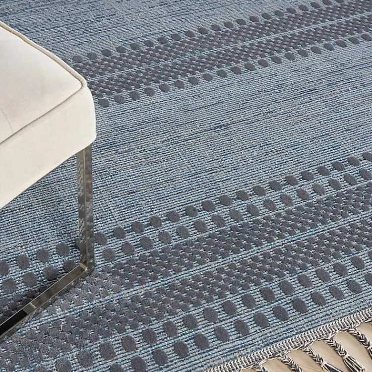Area Rugs-Kirklands Home Charcoal and Blue Stripes Fringe Area Rug, 7x10