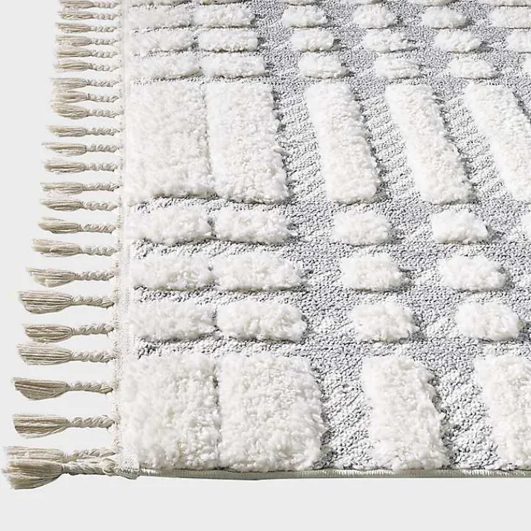 Area Rugs-Kirklands Home Cream and Gray Tufted Criss-Cross Area Rug, 7x9