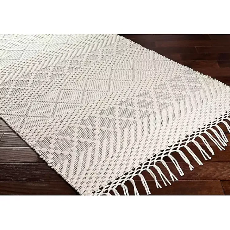 Area Rugs-Kirklands Home Cream Diamond Tassel Wool Area Rug, 5x7 Ivory