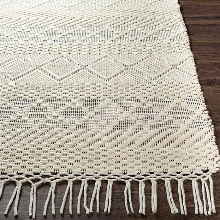 Area Rugs-Kirklands Home Cream Diamond Tassel Wool Area Rug, 5x7 Ivory