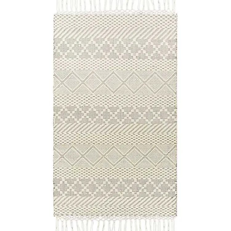 Area Rugs-Kirklands Home Cream Diamond Tassel Wool Area Rug, 8x10 Ivory