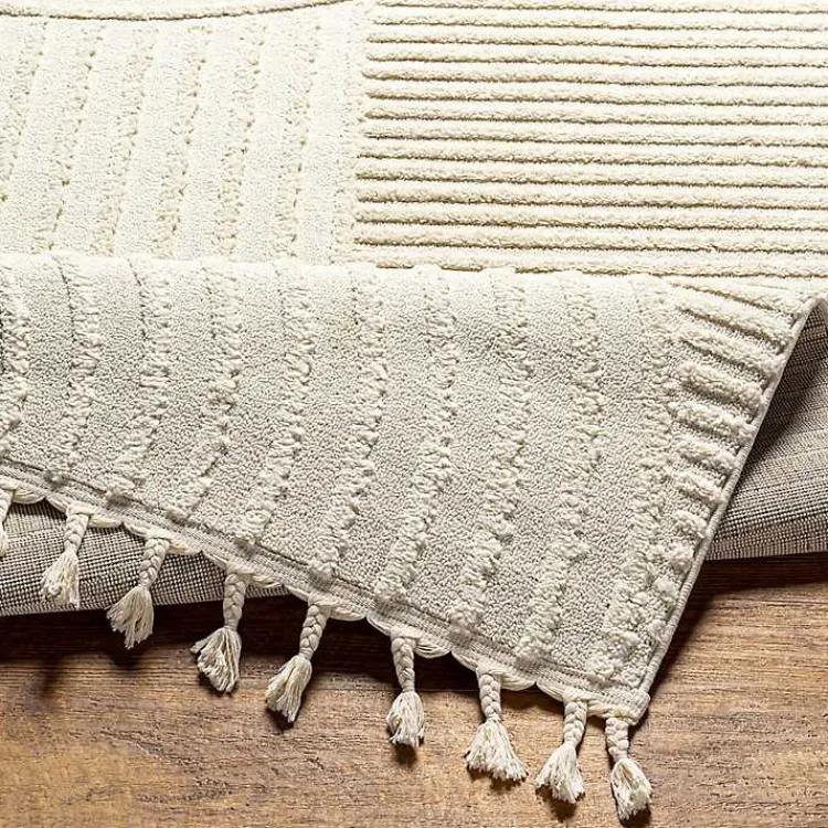 Area Rugs-Kirklands Home Geometric Lines Tassel Area Rug, 5x7 Ivory