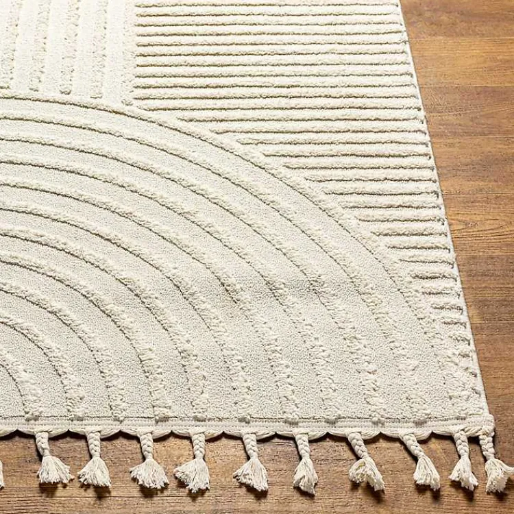 Area Rugs-Kirklands Home Geometric Lines Tassel Area Rug, 5x7 Ivory