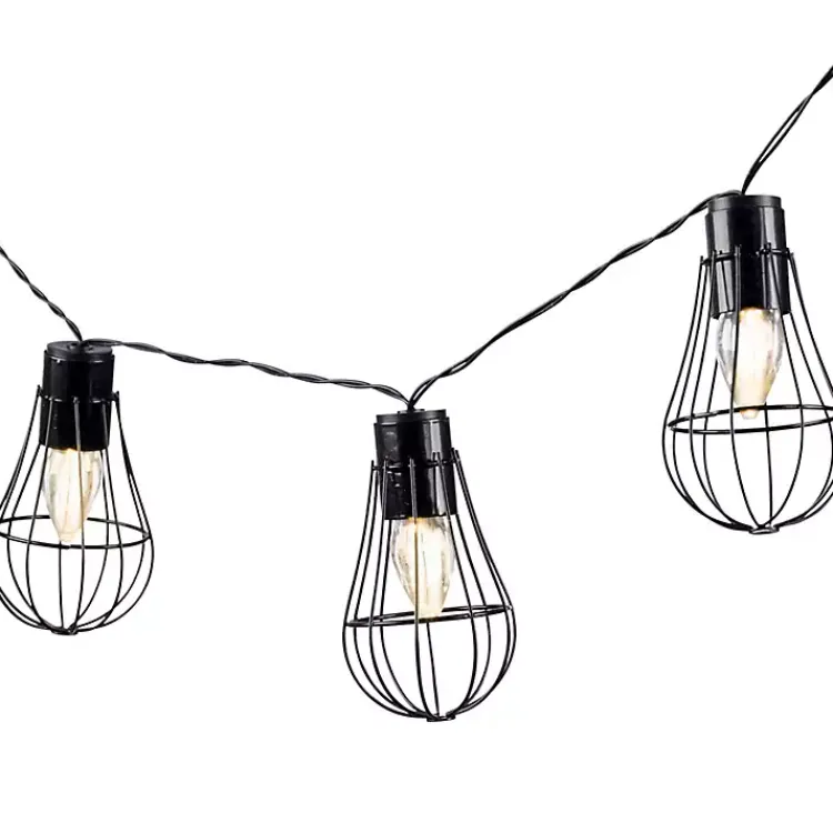 Outdoor Lighting-Kirklands Home Wire Cage Solar Outdoor String Lights Black