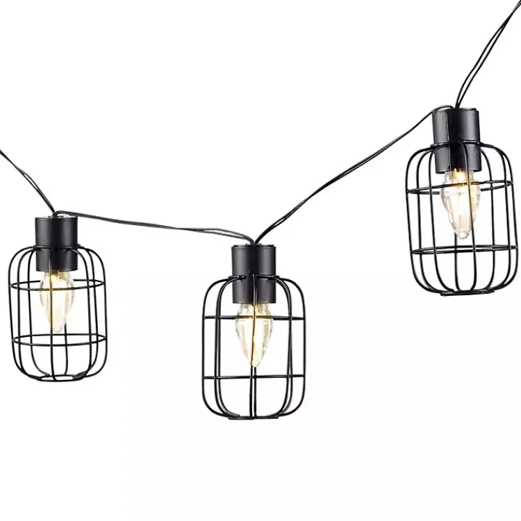 Outdoor Lighting-Kirklands Home Wire Round Cage Solar Outdoor String Lights Black