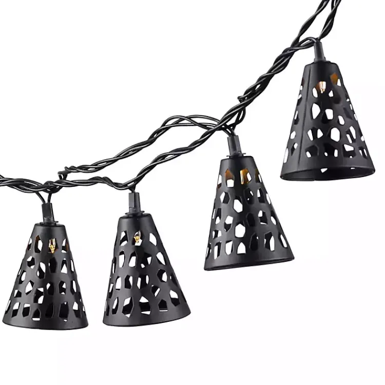 Outdoor Lighting-Kirklands Home Cutout Cone Outdoor String Lights Black