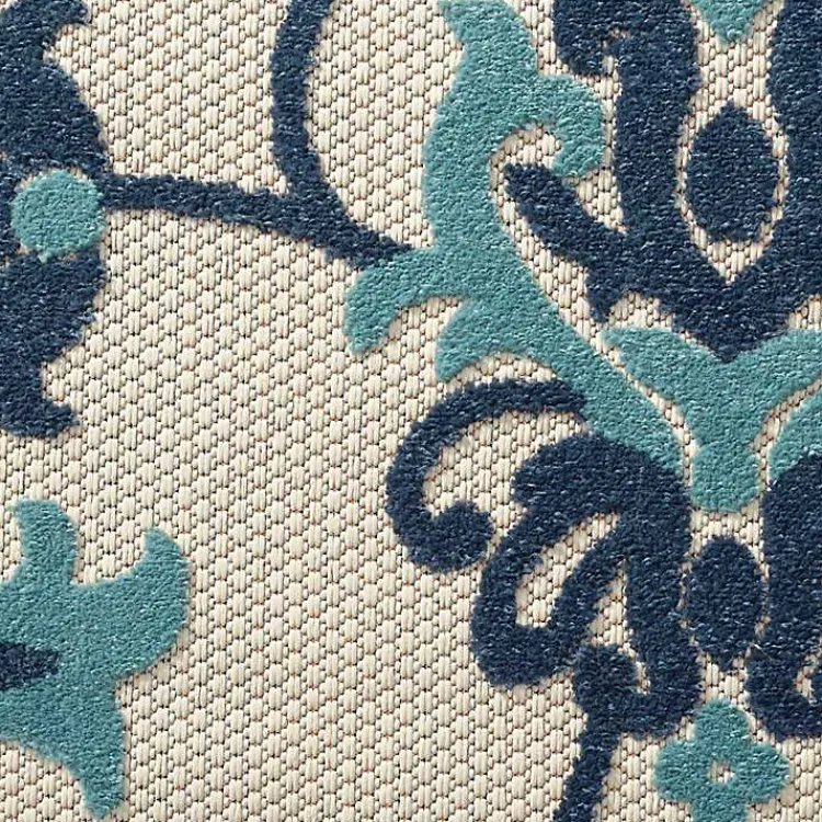 Outdoor Rugs-Kirklands Home Lyla Blue Floral Damask Indoor/Outdoor Rug, 5x8