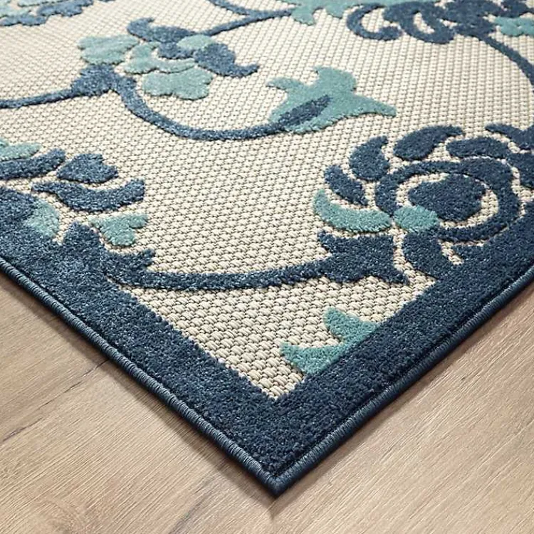 Outdoor Rugs-Kirklands Home Lyla Blue Floral Damask Indoor/Outdoor Rug, 5x8