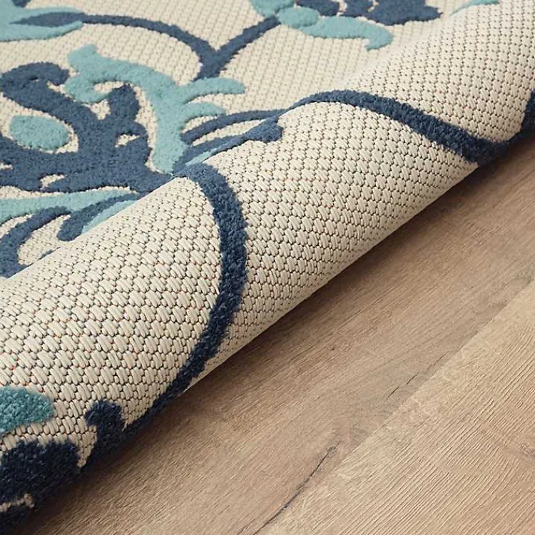 Outdoor Rugs-Kirklands Home Lyla Blue Floral Damask Indoor/Outdoor Rug, 5x8