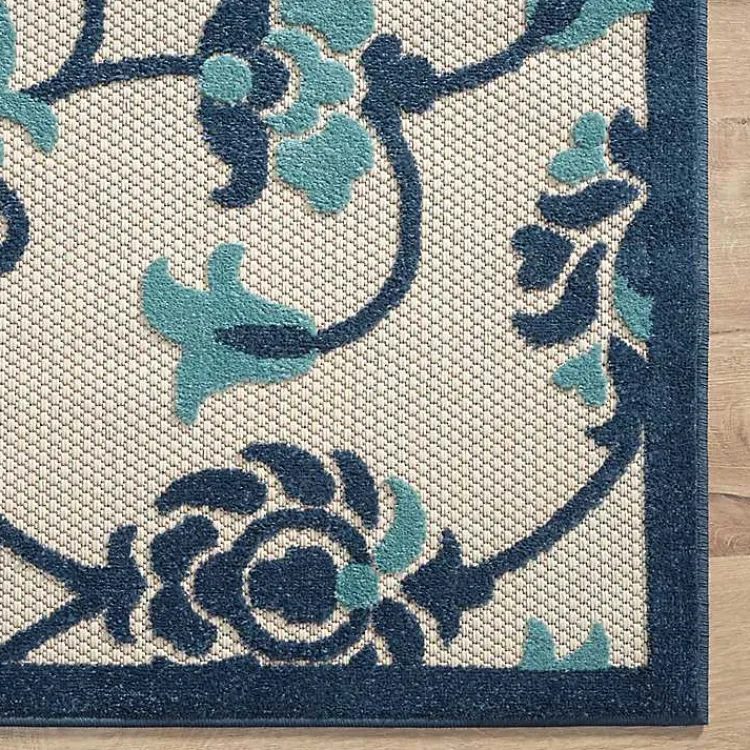 Outdoor Rugs-Kirklands Home Lyla Blue Floral Damask Indoor/Outdoor Rug, 5x8