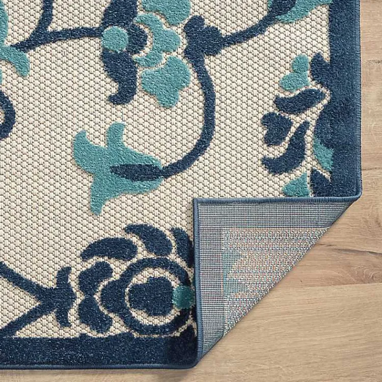 Outdoor Rugs-Kirklands Home Lyla Blue Floral Damask Indoor/Outdoor Rug, 5x8